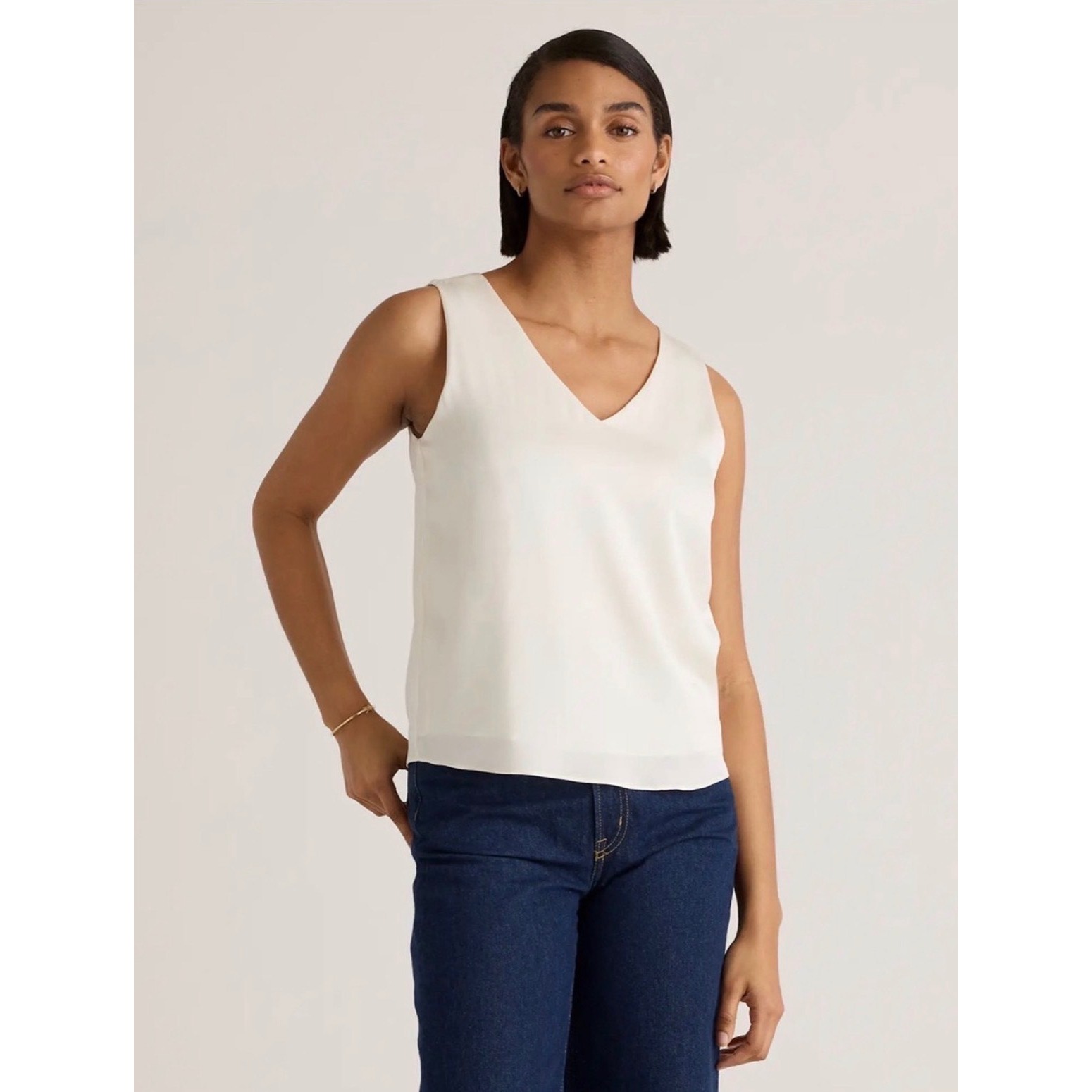 Quince Woman's Washable Stretch Silk Tank Ivory Sz L